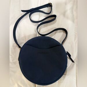PORTLAND LEATHER large Elegant Navy “deep water” Round Crossbody Bag